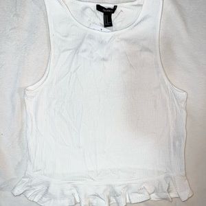 White Ribbed Peplum Crop Tank Top